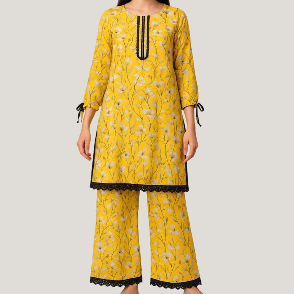 Brand new yellow floral printed Desi suit